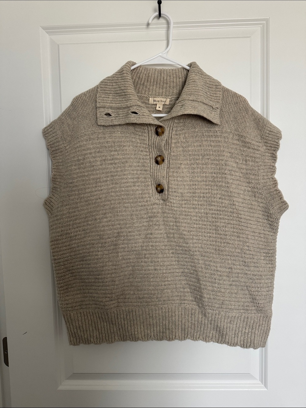 Shop Stevie Neutral Knit Sleeveless V-Neck Sweater Vest in Light Taupe